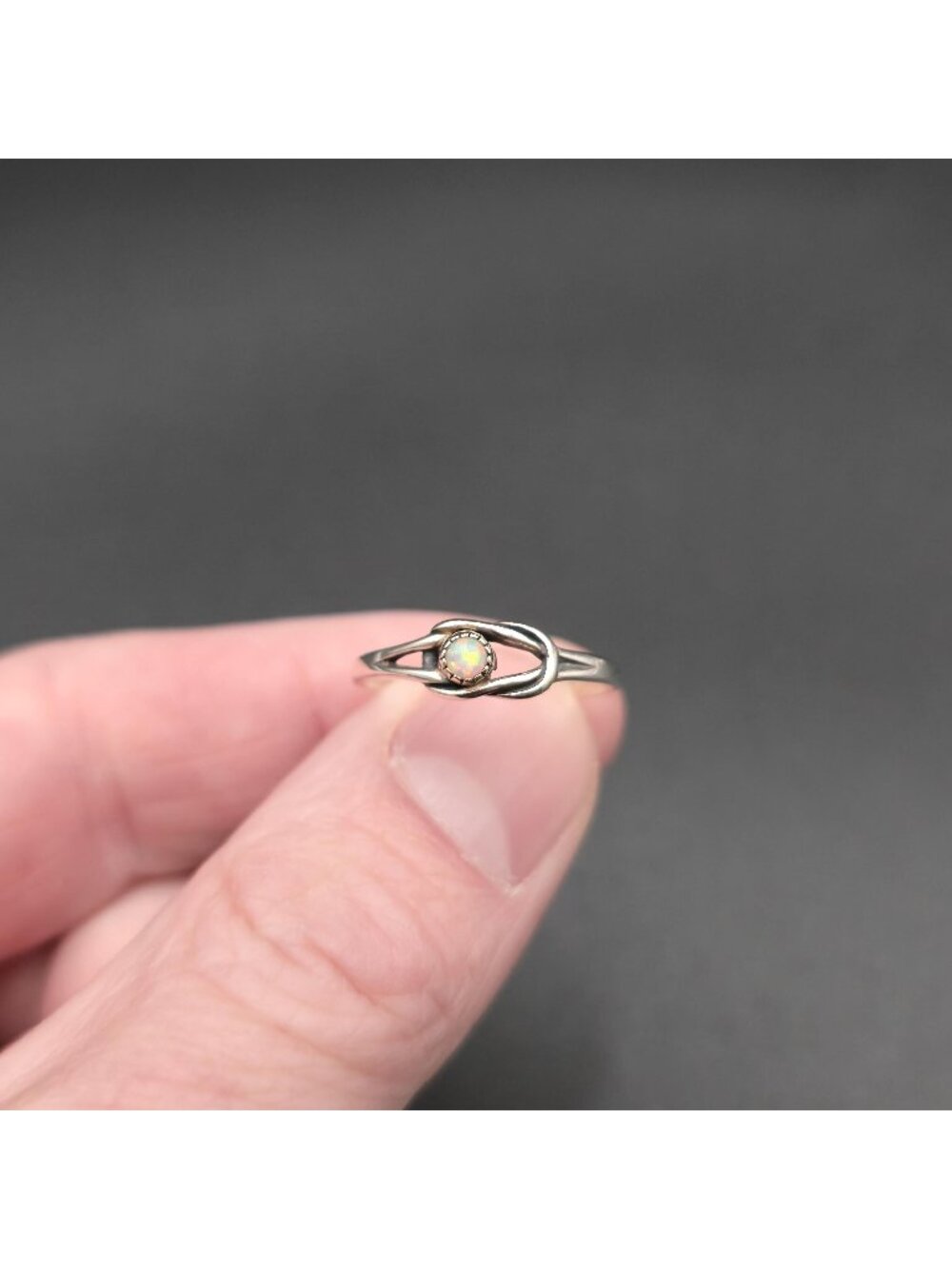 Size 8 Sterling Silver Round White Opal Celtic Knot Solitaire Promise Ring A9036
